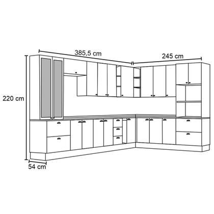 Imagem de Cozinha Completa Americana 19 Peças (6 Armários + 2 Paneleiros + 6 Balcões + 5 Complementos) C5P56 Branco - Henn