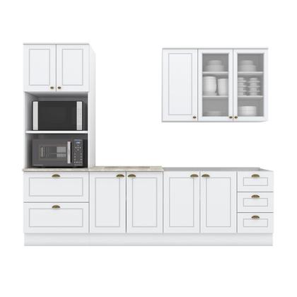 Imagem de Cozinha Completa Americana 9 Portas 5 Gavetas com Vidro 100% Mdf  Branco - Henn