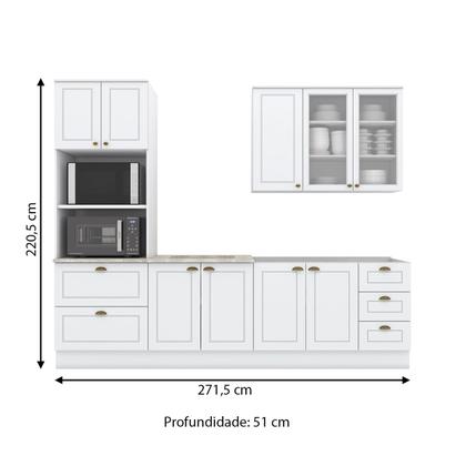 Imagem de Cozinha Completa Americana 9 Portas 5 Gavetas com Vidro 100% Mdf  Branco - Henn