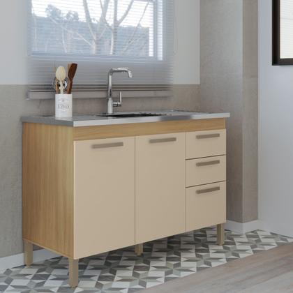 Imagem de Cozinha Completa Antonella+Balcão Para Pia S/Tampo Carvalho/Off White