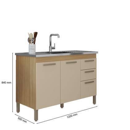 Imagem de Cozinha Completa Antonella+Balcão Para Pia S/Tampo Carvalho/Off White