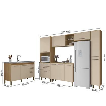 Imagem de Cozinha Completa Antonella+Balcão Para Pia S/Tampo Carvalho/Off White