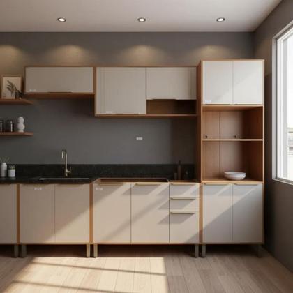 Imagem de Cozinha Completa Aurea 5 Peças c/ Torre Forno e Micro 270cm 100% MDF