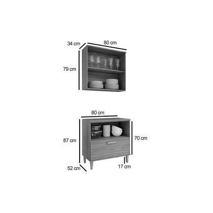 Imagem de Cozinha Completa Bella 2 Peças s/ Portas (1 Armário + 1 Balcão) 80cm Freijo/Titanium - MGM
