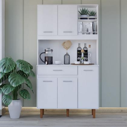 Imagem de Cozinha Completa Bonatto com Armário e Balcão Branco Multiuso 5 Portas 1 Gaveta Multiuso Móveis Bonatto