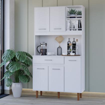 Imagem de Cozinha Completa Bonatto com Armário e Balcão Branco Multiuso 5 Portas 1 Gaveta Multiuso Móveis Bonatto