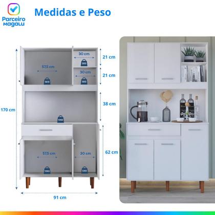 Imagem de Cozinha Completa Bonatto com Armário e Balcão Branco Multiuso 5 Portas 1 Gaveta Multiuso Móveis Bonatto
