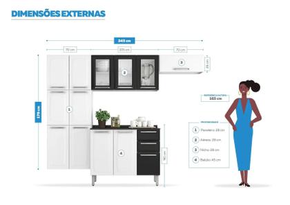 Imagem de Cozinha Completa Branca e Preta em Aço 4 Peças Luce com 3 Vidros
