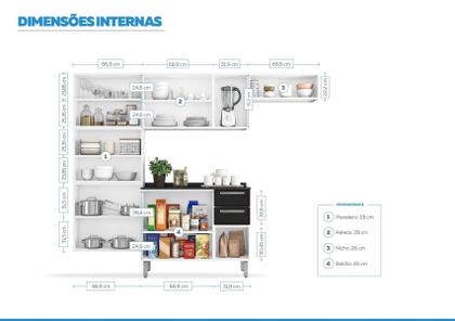 Imagem de Cozinha Completa Branca e Preta em Aço 4 Peças Luce com 3 Vidros