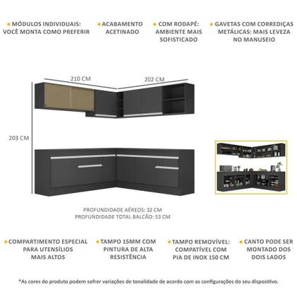 Imagem de Cozinha Completa Canto Veneza MP2096 Multimóveis Preto Branco Brinde Jogo de Panelas Tramontina