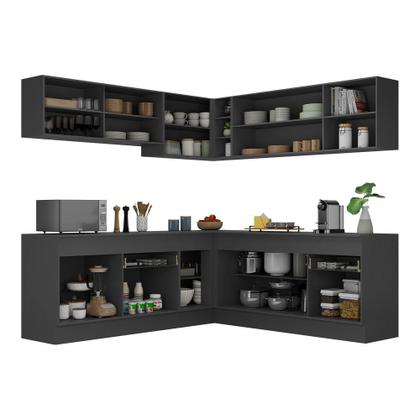 Imagem de Cozinha Completa Canto Veneza MP2096 Multimóveis Preto Branco Brinde Jogo de Panelas Tramontina