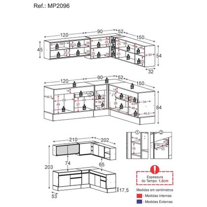 Imagem de Cozinha Completa Canto Veneza MP2096 Multimóveis Preto Branco Brinde Jogo de Panelas Tramontina