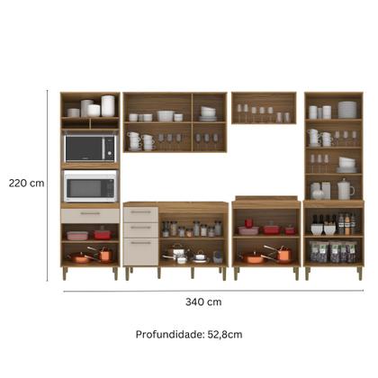 Imagem de Cozinha Completa com armário, balcão e cristaleira Concept Prime Ipê Cristalo Decibal