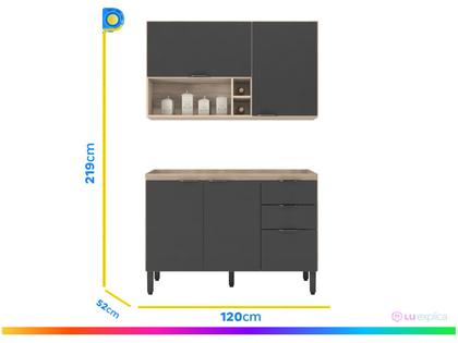 Imagem de Cozinha Completa Composição 11 Firenze 2 Peças (1 Aéreo + 1 Balcão) Avena/Grafito - Demóbile