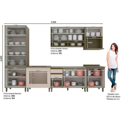 Imagem de Cozinha Completa Connect 11 Peças (3 Armários + 1 Paneleiro + 3 Balcões + 4 Complementos) C6P17 Duna/Cristal - Henn
