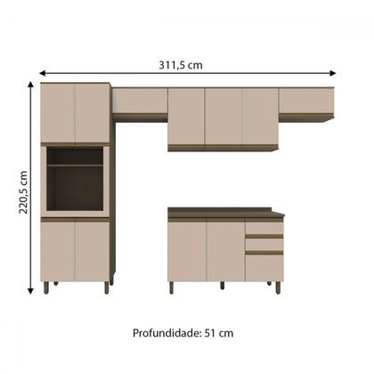 Imagem de Cozinha Completa Connect 12 Portas 2 Gavetas 100% Mdf Duna/Cristal - Henn