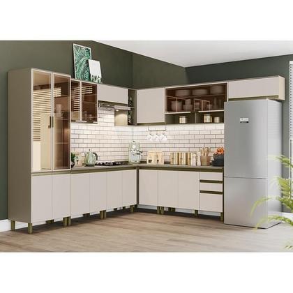 Imagem de Cozinha Completa de Canto 10 Peças Connect com Cristaleira e Aéreo Vidro - Móveis Henn