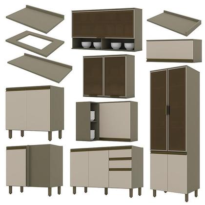 Imagem de Cozinha Completa de Canto 10 Peças Connect com Cristaleira e Aéreo Vidro - Móveis Henn