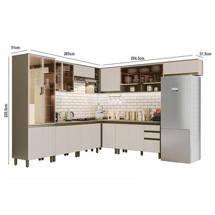 Imagem de Cozinha Completa de Canto 10 Peças Connect com Cristaleira e Aéreo Vidro - Móveis Henn