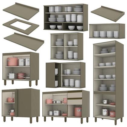 Imagem de Cozinha Completa de Canto 10 Peças Connect com Cristaleira e Aéreo Vidro - Móveis Henn