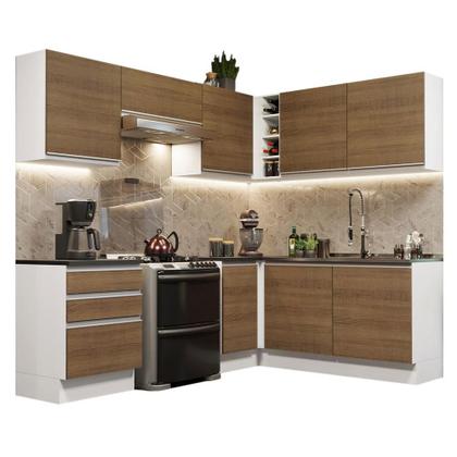 Imagem de Cozinha Completa de Canto 100% MDF Madesa Acordes 409001 com Armário e Balcão - Branco/Rustic