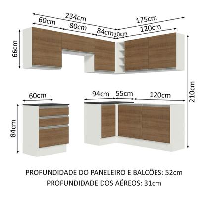 Imagem de Cozinha Completa de Canto 100% MDF Madesa Acordes 409001 com Armário e Balcão - Branco/Rustic