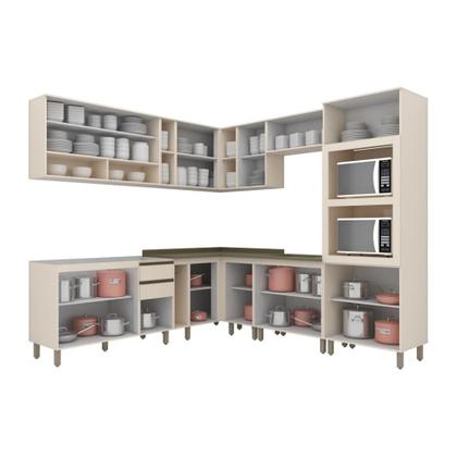 Imagem de Cozinha Completa de Canto 14 Portas 3 Gavetas Connect Henn - Off White