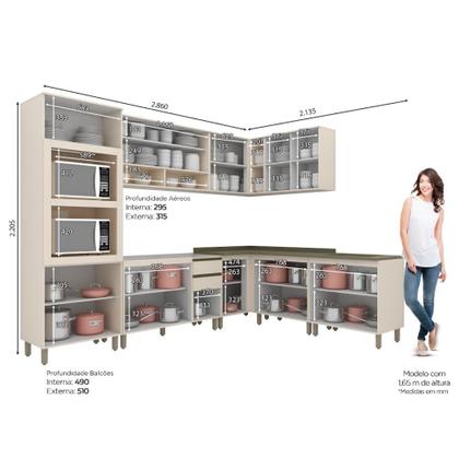 Imagem de Cozinha Completa de Canto 15 Portas 3 Gavetas Connect Henn - Off White