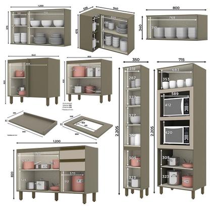 Imagem de Cozinha Completa de Canto Connect 8 Peças com Torre Quente 2 Fornos - Móveis Henn
