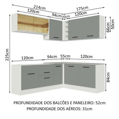 Imagem de Cozinha Completa de Canto Madesa Agata 389001 com Armário e Balcão (Sem Tampo e Pia) - Branco/Cinza