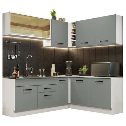 Imagem de Cozinha Completa de Canto Madesa Agata 389001 com Armário e Balcão (Sem Tampo e Pia) - Branco/Cinza