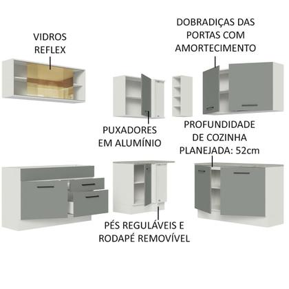 Imagem de Cozinha Completa de Canto Madesa Agata 389001 com Armário e Balcão (Sem Tampo e Pia) - Branco/Cinza