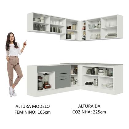 Imagem de Cozinha Completa de Canto Madesa Agata 389001 com Armário e Balcão (Sem Tampo e Pia) - Branco/Cinza