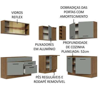 Imagem de Cozinha Completa de Canto Madesa Agata 389001 com Armário e Balcão (Sem Tampo e Pia) - Rustic/Cinza