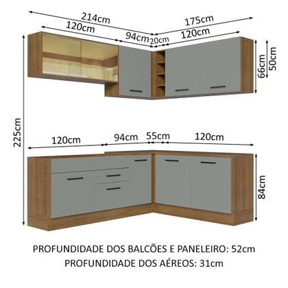 Imagem de Cozinha Completa de Canto Madesa Agata 389001 com Armário e Balcão (Sem Tampo e Pia) - Rustic/Cinza
