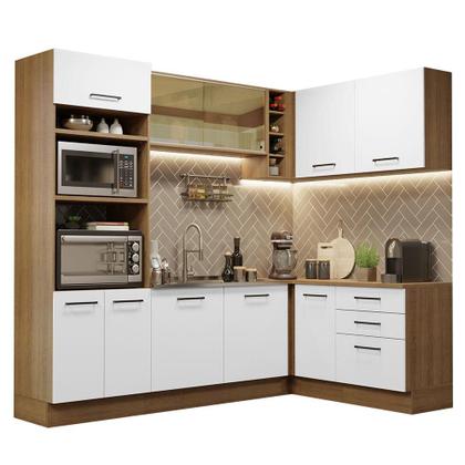 Imagem de Cozinha Completa de Canto Madesa Agata 399001 com Armário e Balcão (Sem Tampo e Pia) - Rustic/Branco