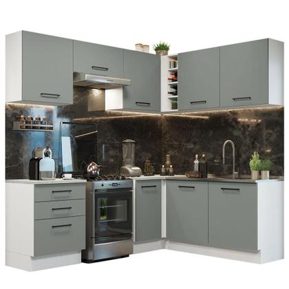 Imagem de Cozinha Completa de Canto Madesa Agata 399002 com Armário e Balcão (Sem Tampo e Pia) - Branco/Cinza