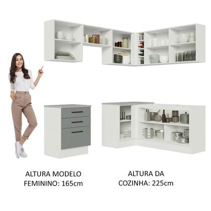 Imagem de Cozinha Completa de Canto Madesa Agata 399002 com Armário e Balcão (Sem Tampo e Pia) - Branco/Cinza