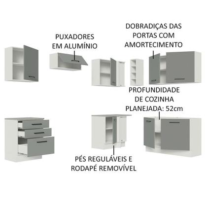 Imagem de Cozinha Completa de Canto Madesa Agata 399002 com Armário e Balcão (Sem Tampo e Pia) - Branco/Cinza