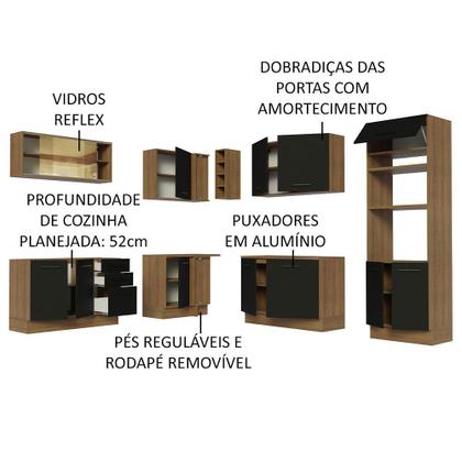 Imagem de Cozinha Completa de Canto Madesa Agata 459001 com Armário e Balcão (Sem Tampo e Pia) - Rustic/Preto