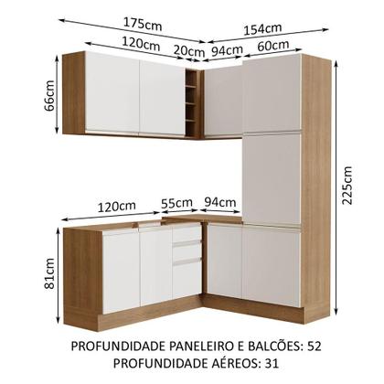 Imagem de Cozinha Completa de Canto Madesa Glamy 329001 com Armário e Balcão (Sem Tampo e Pia) - Rustic/Branco