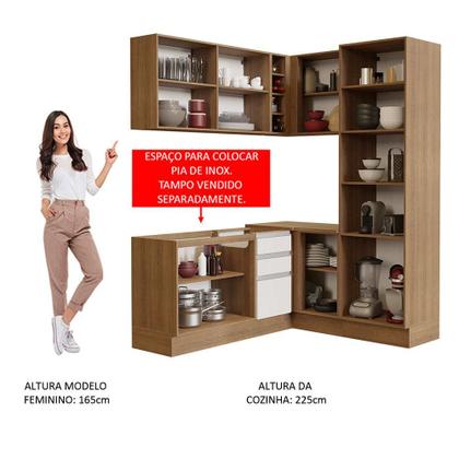 Imagem de Cozinha Completa de Canto Madesa Glamy 329001 com Armário e Balcão (Sem Tampo e Pia) - Rustic/Branco