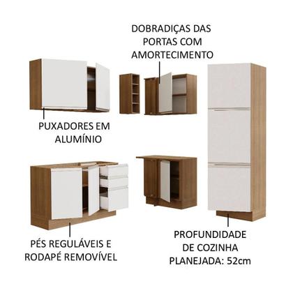 Imagem de Cozinha Completa de Canto Madesa Glamy 329001 com Armário e Balcão (Sem Tampo e Pia) - Rustic/Branco