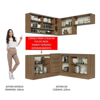 Imagem de Cozinha Completa de Canto Madesa Glamy 349002 com Armário e Balcão (Sem Tampo e Pia) - Rustic