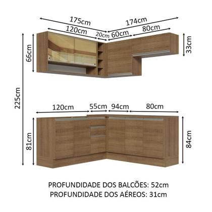 Imagem de Cozinha Completa de Canto Madesa Glamy 349002 com Armário e Balcão (Sem Tampo e Pia) - Rustic
