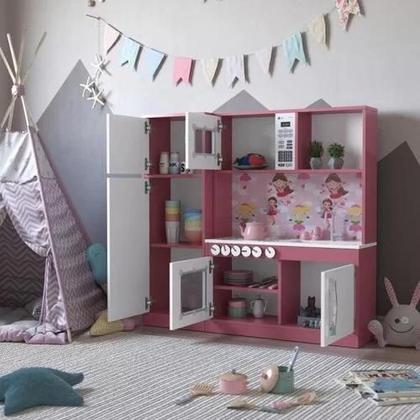 Imagem de Cozinha Completa Infantil Brinquedo Mdf Diana Rosa/branco