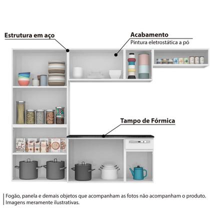Imagem de Cozinha Completa Itatiaia Aço Amanda Com Paneleiro Duplo Armário Aéreo e Balcão Branco Nevada