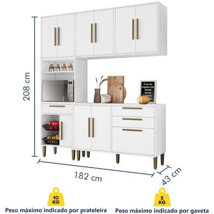 Imagem de Cozinha Completa Lorena 10 Portas 3 Gavetas Branco Kaiki Móveis
