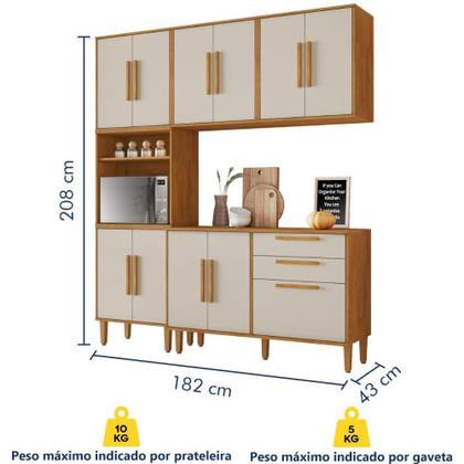 Imagem de Cozinha Completa Lorena 11 Portas 2 Gavetas Nature Off Kaiki Móveis