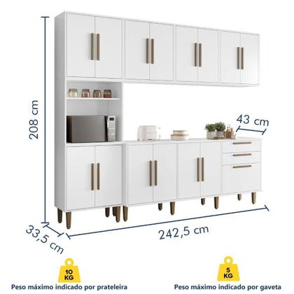 Imagem de Cozinha Completa Lorena 15 Portas 2 Gavetas Branco Kaiki Móveis